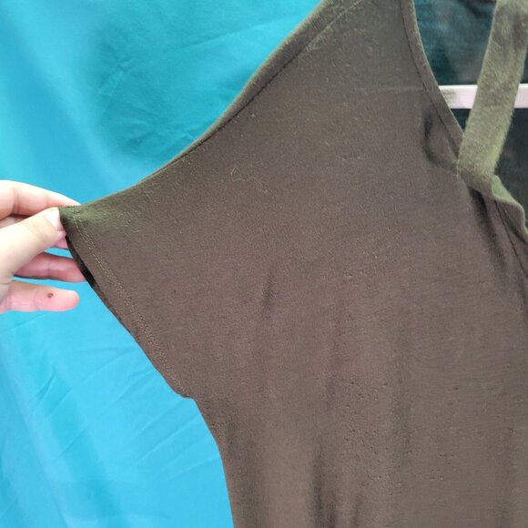 A.Ok Coevolution Womens Olive Green Twist Front V-Neck Short Sleeve Top Size L - Picture 4 of 10